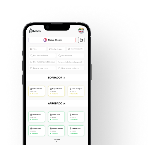 Application Mads sur mobile - Écran client